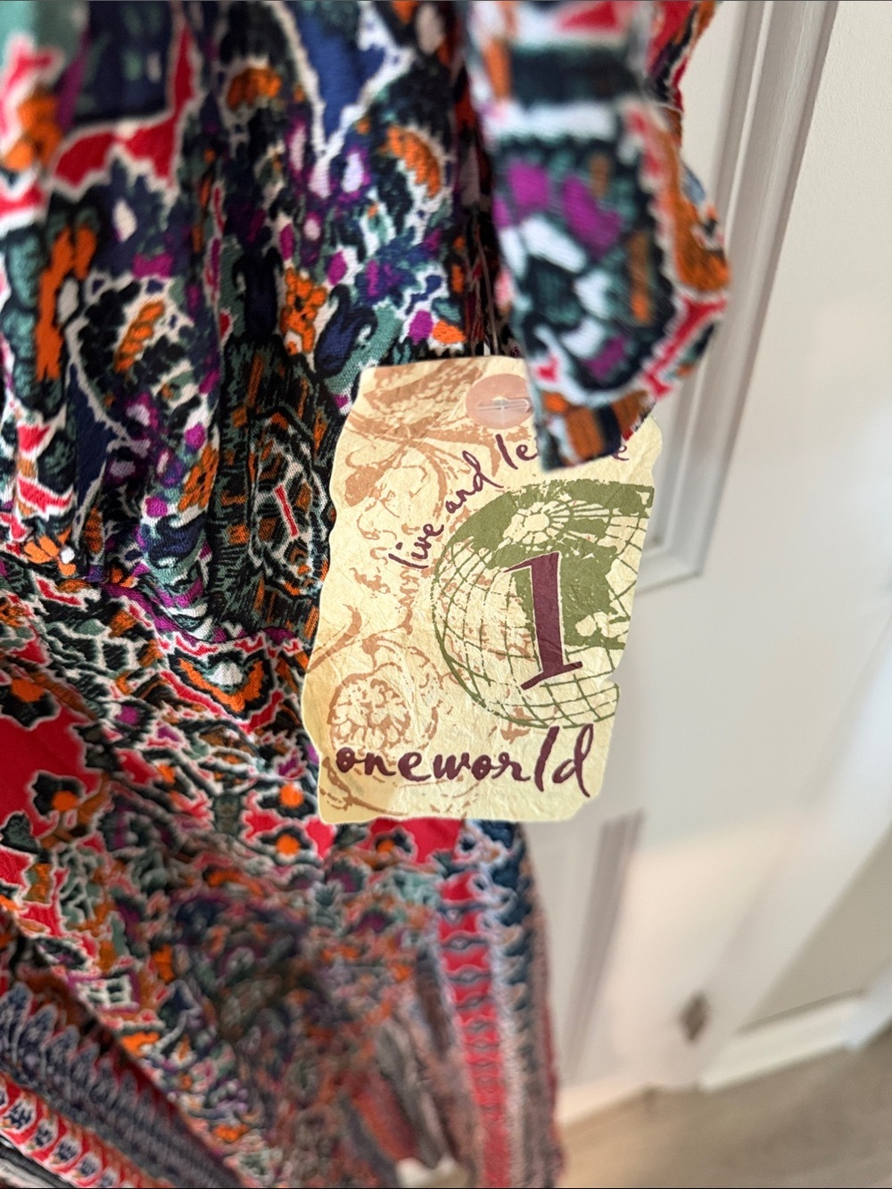 NWT One World Boho Paisley Print Maxi Dress Lace Neckline Strappy Back Size 3X - Picture 3 of 9
